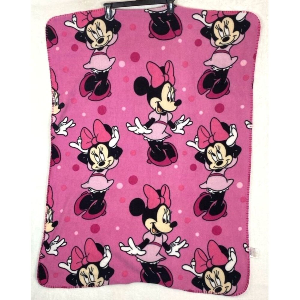 Disney Minnie Mouse Pink Polka Dot Fleece Throw Blanket 36x48